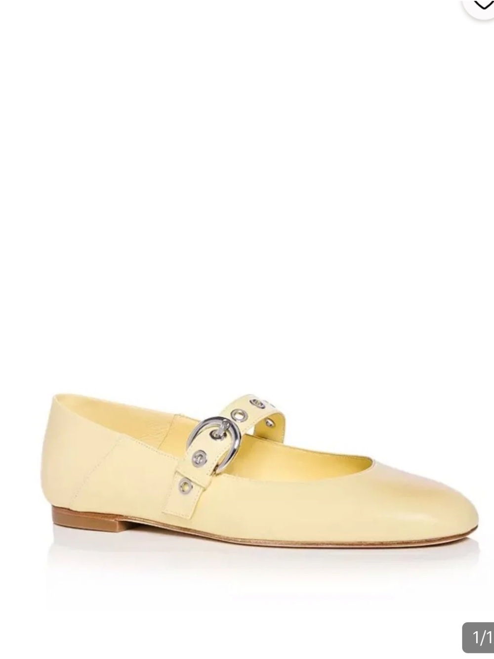 Stuart Weitzman Pastel yellow Mary Jane Flats with Silver eyelet Buckle